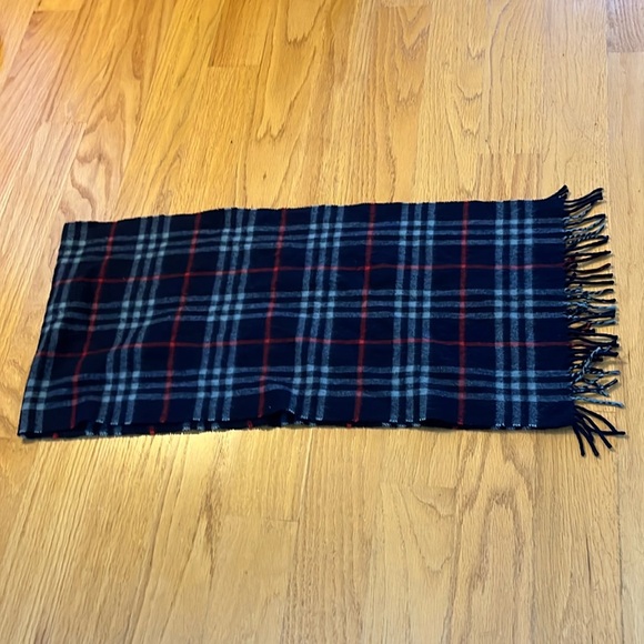 Burberry Accessories - Burberry’s 100% cashmere navy blue plaid scarf ***flaws*** vintage